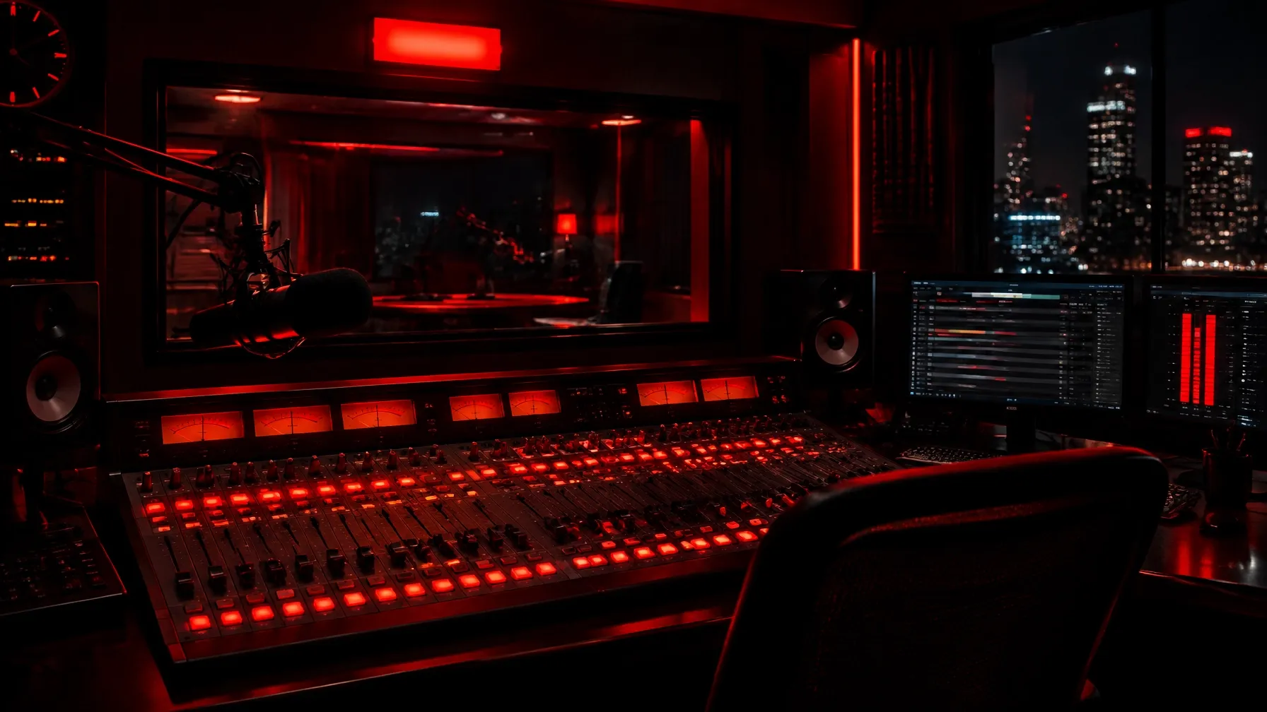 Power JDM The Beat radio studio glowing with red on-air lights
