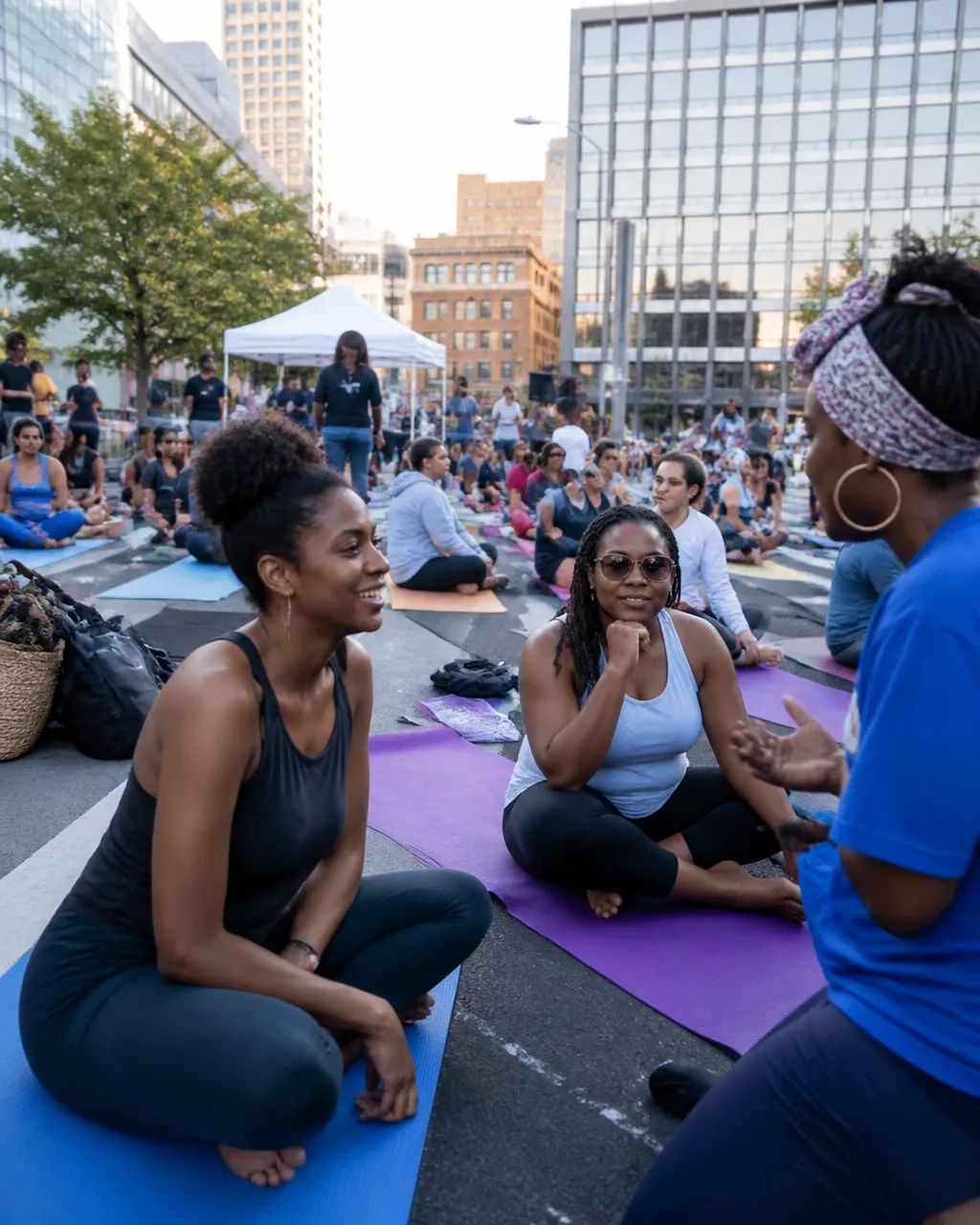 Newark residents taking part in outdoor wellness programming during a community peace event
