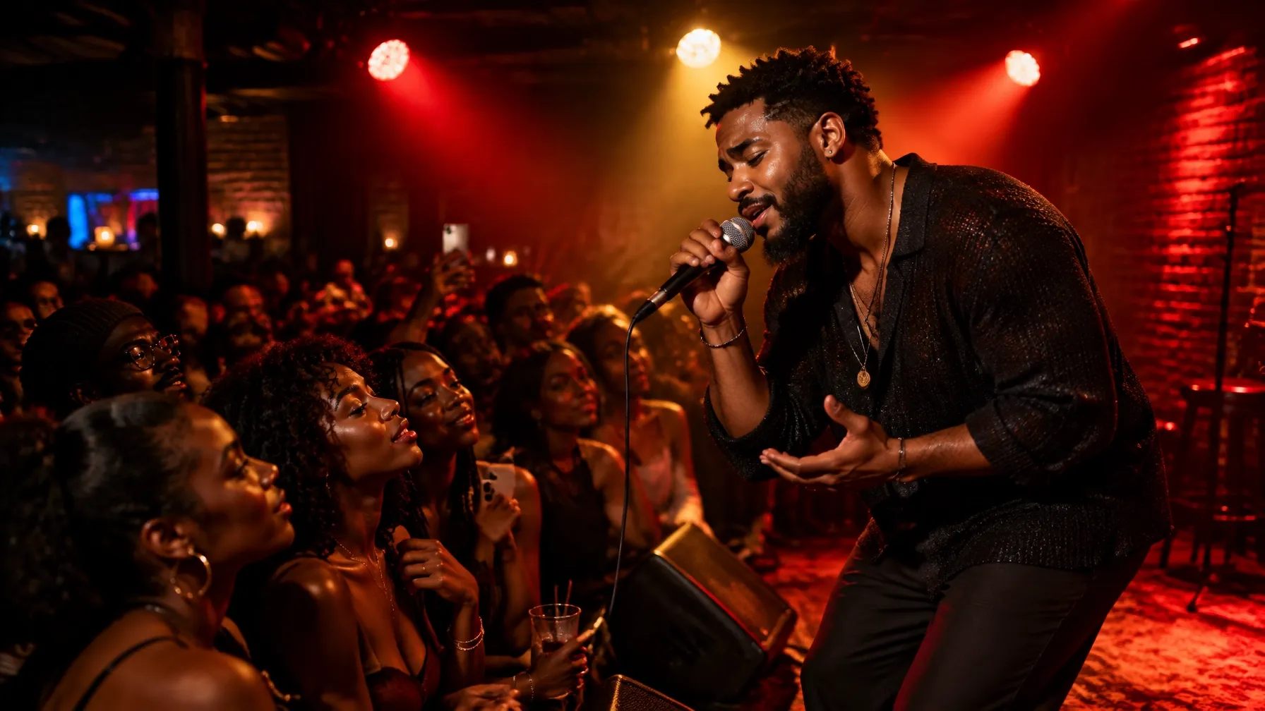 An intimate Philadelphia R&B performance with a singer onstage